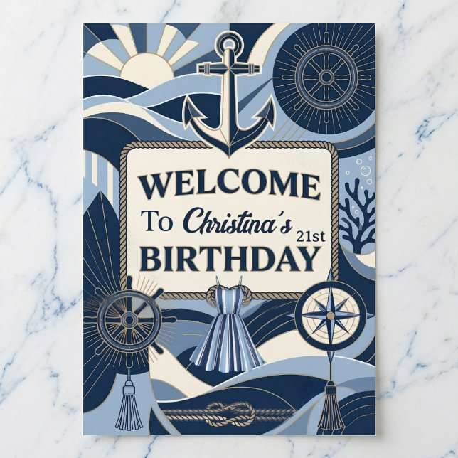 Poster Seaside Stripes Celebration Birthday (Nautical charm for your entry.)