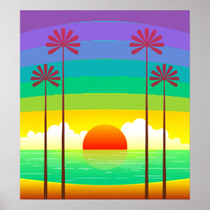 Poster Seaside Sunrise Vintage Art