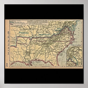 Poster Seat da guerra civil, mapa 1861 - 1865