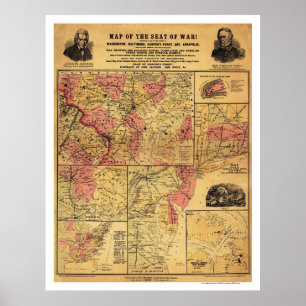 Póster Seat do mapa 1862 da guerra civil