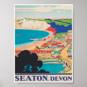 Poster Seaton, Devon United Kingdom Viagens vintage