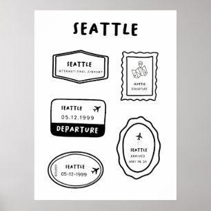 Poster Seattle - Coleção de Carimbos de Viagem   Mínimo D