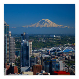 Póster Seattle com o Monte Rainier Fotografia Poster