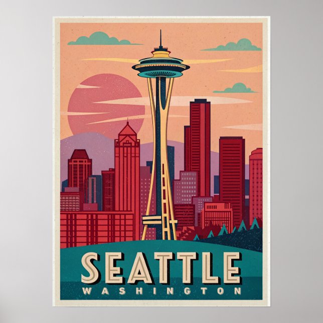 Poster Seattle - Emerald City Skyline (Frente)