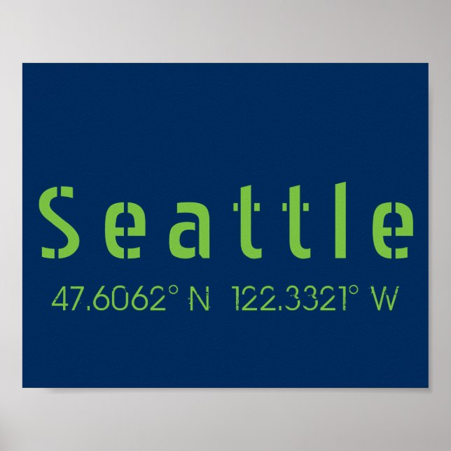 Poster Seattle Longitude Latitude Team Cores (Frente)