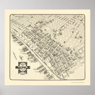 Poster Seattle, mapa panorâmico de WA - 1903