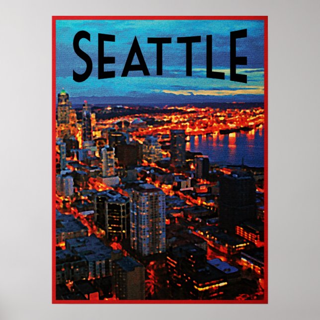 Poster Seattle Night Skyline (Frente)