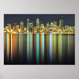 Poster Seattle skyline à noite com reflexão