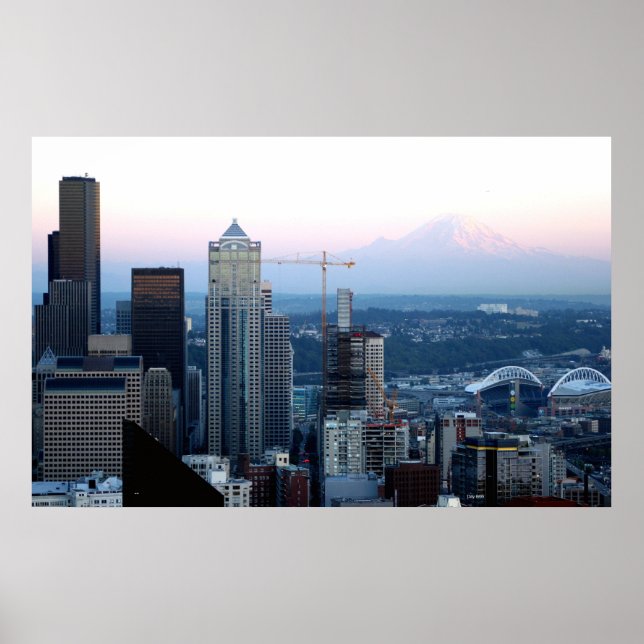 Póster Seattle Skyline com o Monte Rainier (Frente)