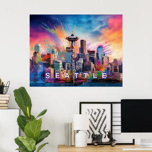 Poster Seattle Skyline Grafite Art