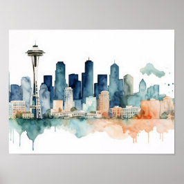 Poster Seattle Skyline in Watercolor hues