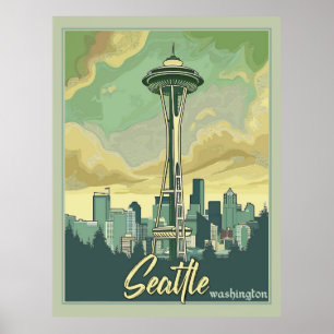 Poster Seattle Skyline - Uma Viagens vintage