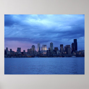 Póster Seattle sob nuvens