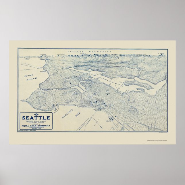 Póster Seattle, WA Mapa Panorâmico - 1925 (Frente)