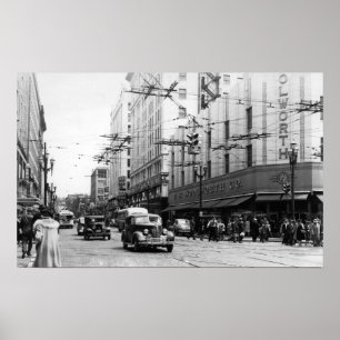 Poster Seattle, WA Street Scene Downtown Photograph