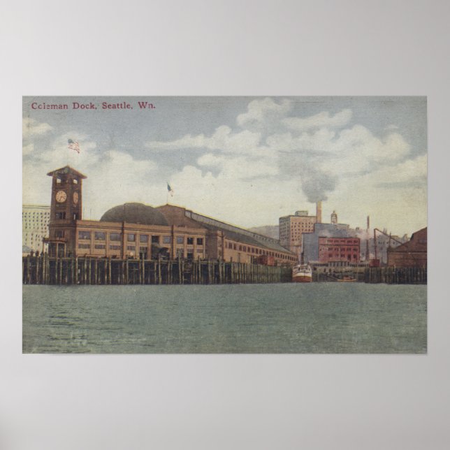 Póster Seattle, WAColeman Dock em Seattle Waterfront (Frente)