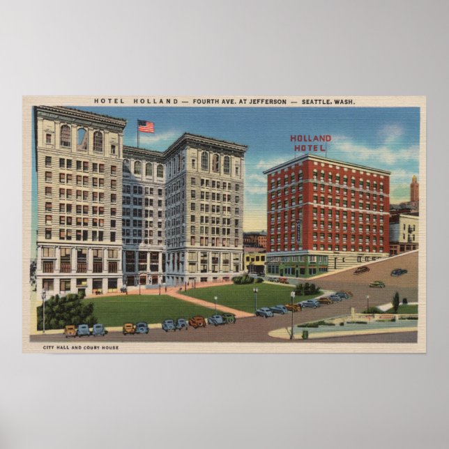 Póster Seattle, WAHotel Holland & Municipal Bldgs (Frente)