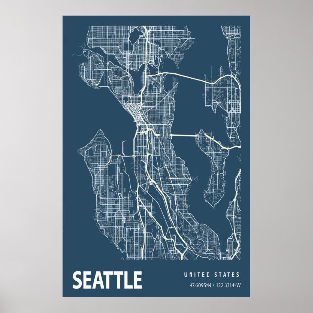 Poster Seattle Washington Blueprint City Map Vintage (Frente)