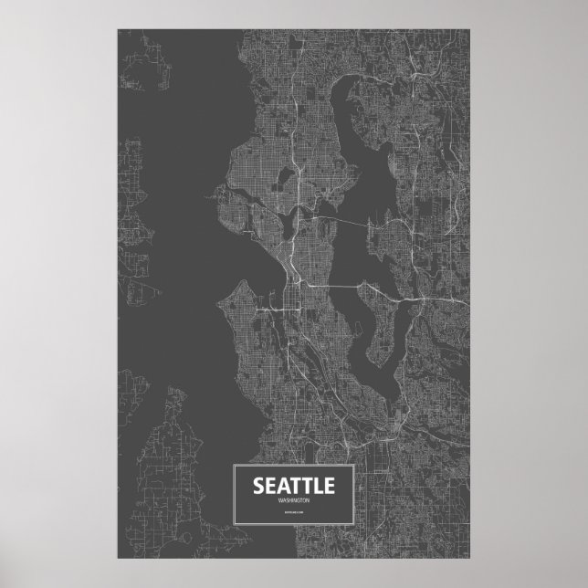Póster Seattle, Washington (branco a preto) (Frente)