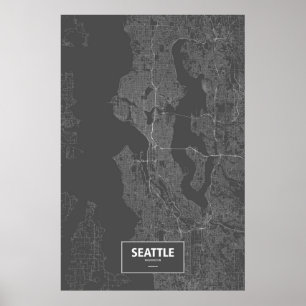 Póster Seattle, Washington (branco no preto)