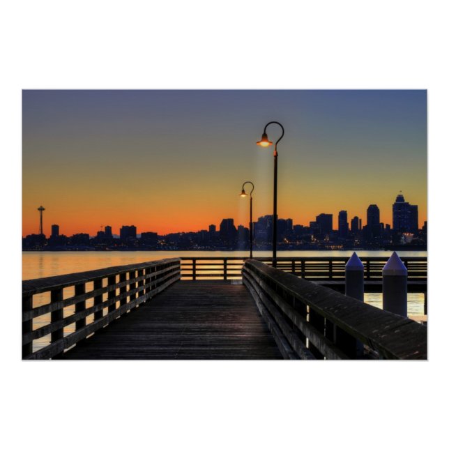 Póster Seattle Washington Centro Skyline (Frente)