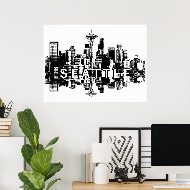 Poster Seattle, Washington em preto e branco (Escritório em casa)