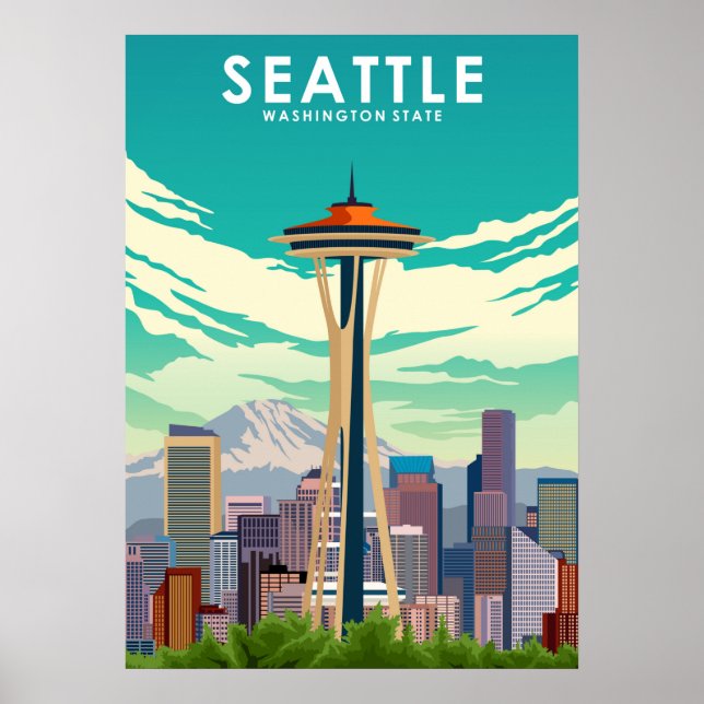Poster Seattle Washington Estados Unidos Viagem (Frente)