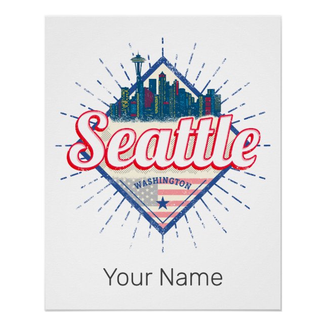 Póster Seattle Washington EUA City Skyline EUA (Frente)