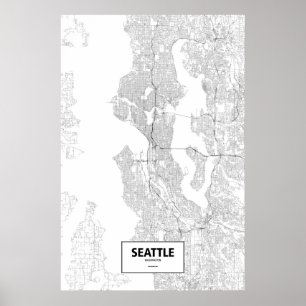 Póster Seattle, Washington (preto no branco)