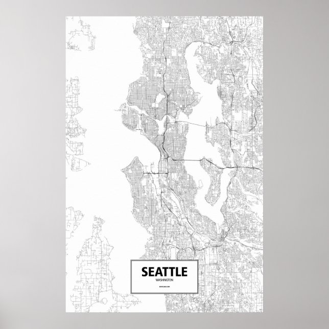 Póster Seattle, Washington (preto no branco) (Frente)