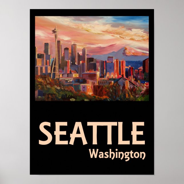 Poster Seattle Washington Retro Viagem (Frente)