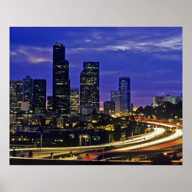 Póster Seattle, Washington skyline à noite (Frente)