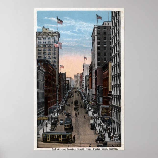 Póster Seattle, Washington - Visão Norte do segundo (Frente)