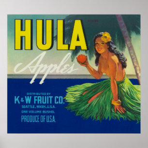Poster Seattle, WashingtonHula Apple etiqueta