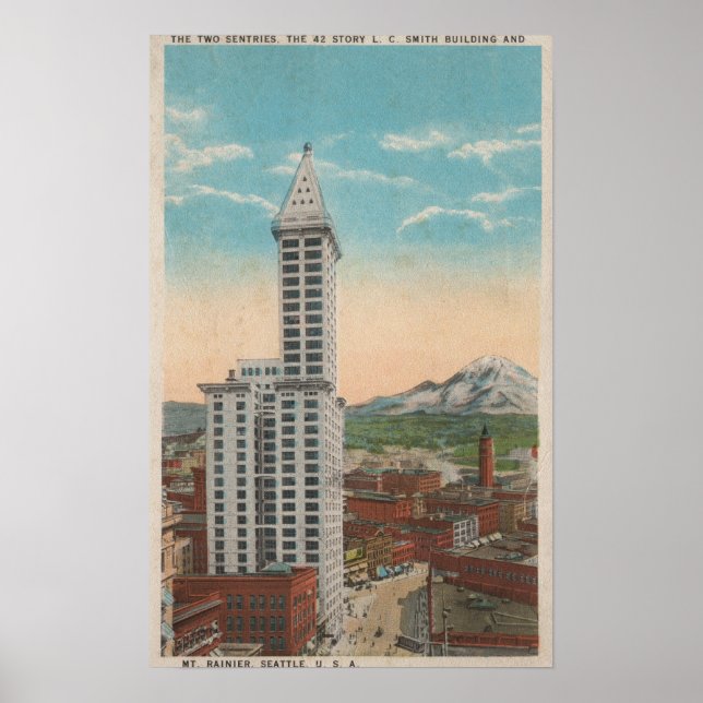 Poster Seattle, WASmith Tower View e Rainier (Frente)