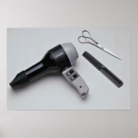 Secador de cabelo com tesoura e pente