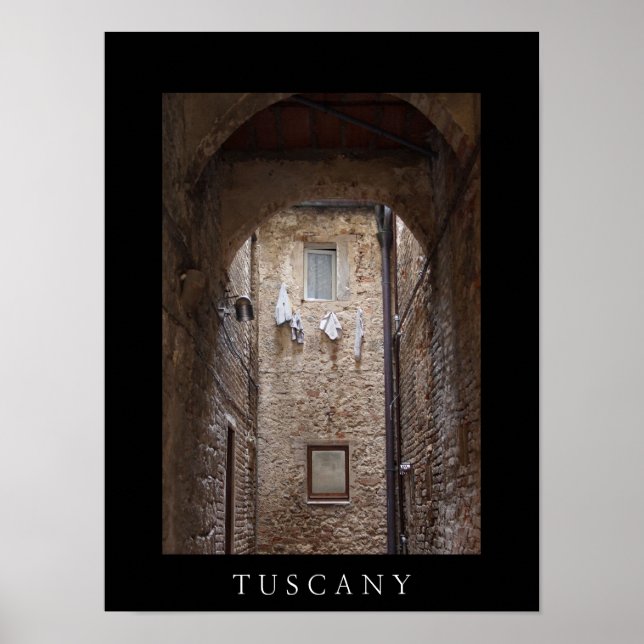 Poster Secagem de roupa na Toscana pôster preto (Frente)