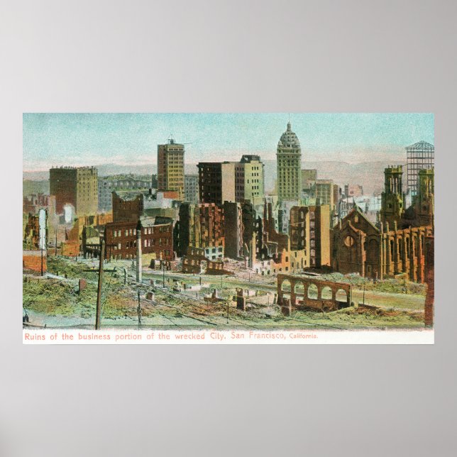 Póster Seção de Negócios em Ruínas Após Fogo (Frente)