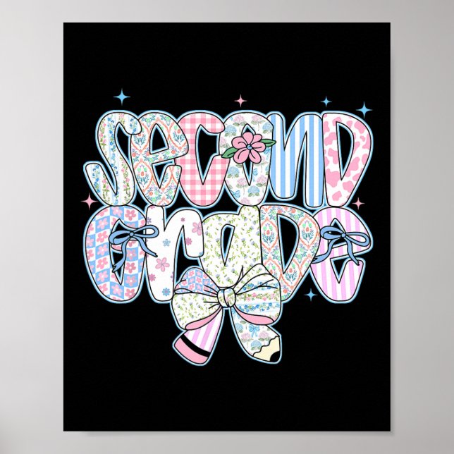 Poster Second Grade Back To School Coquette Preppy Pencil (Frente)