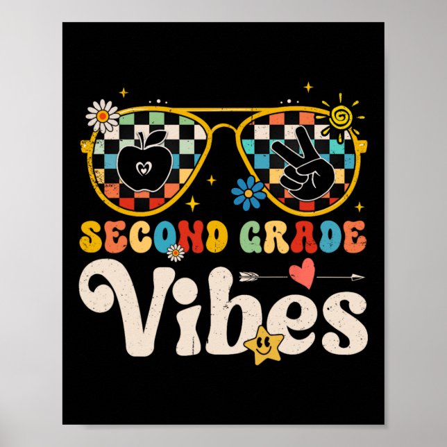 Poster Second Grade Vibes - 2nd Grade Team Retro 1st Day  (Frente)