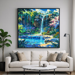 Poster Secret Pond - Colorful Nature Illustration Style