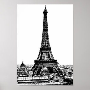 Póster Século XIX do desenho da torre Eiffel