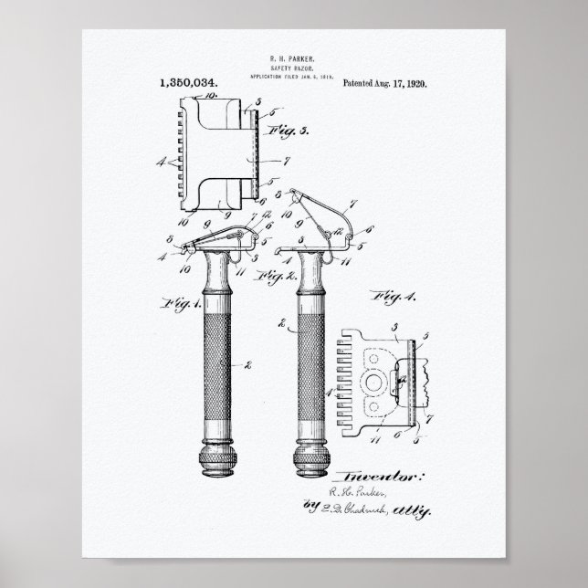 Póster Security Razor 1920 Patent Art - White Paper (Frente)