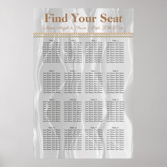 Poster Seda Branca com Pérolas Laranja Claras (Frente)