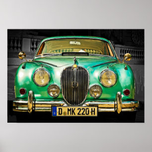 Póster Sedan verde metálico clássico de Jaguar