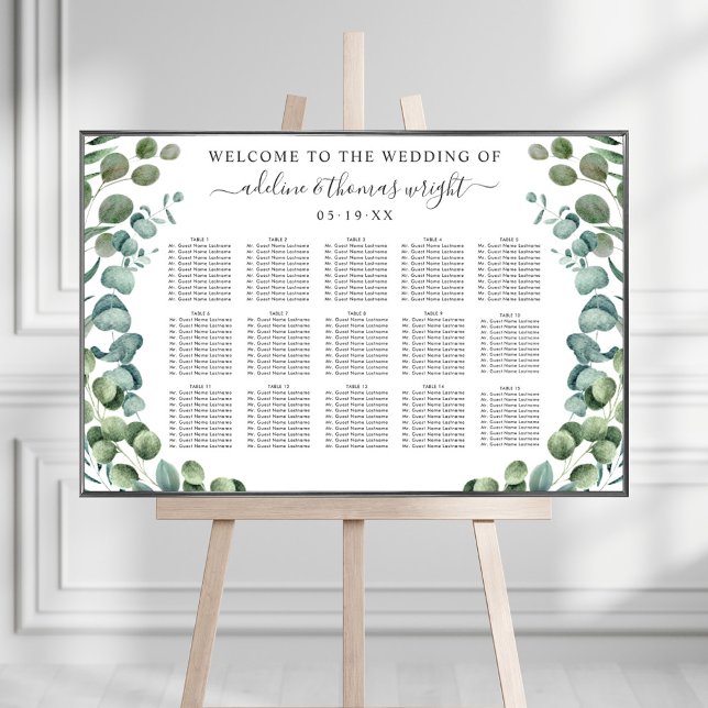 Poster Sede de Casamento Elegante Eucalyptus Greenery (Criador carregado)
