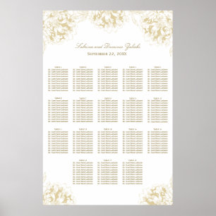 Póster Sediação de Casamento Floral Dourado da Elegante