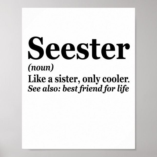 Poster Seester Noun Definition Best Sister Funny Gift (Frente)