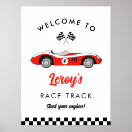 Poster Segundo aniversário Red Vintage Race Car Boy Bem-v