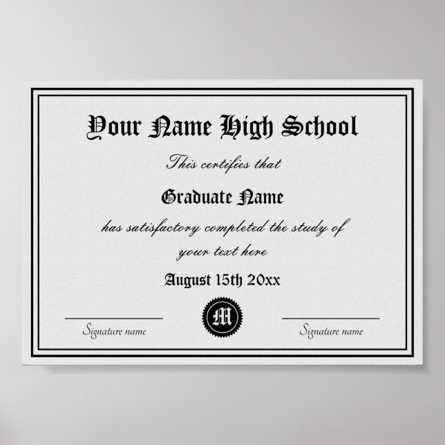 Poster Segundo grau de Certificado Oficial do Diploma (Frente)